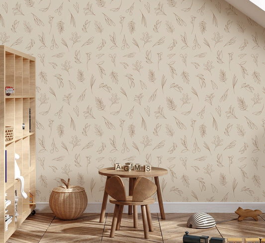 Behang - Botanisch Beige