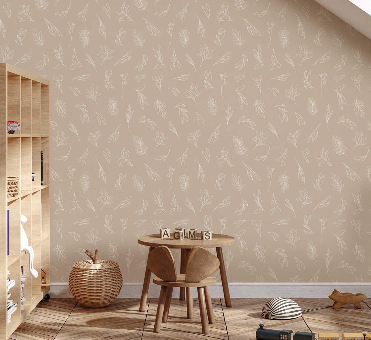 Behang - Botanisch Beige wit