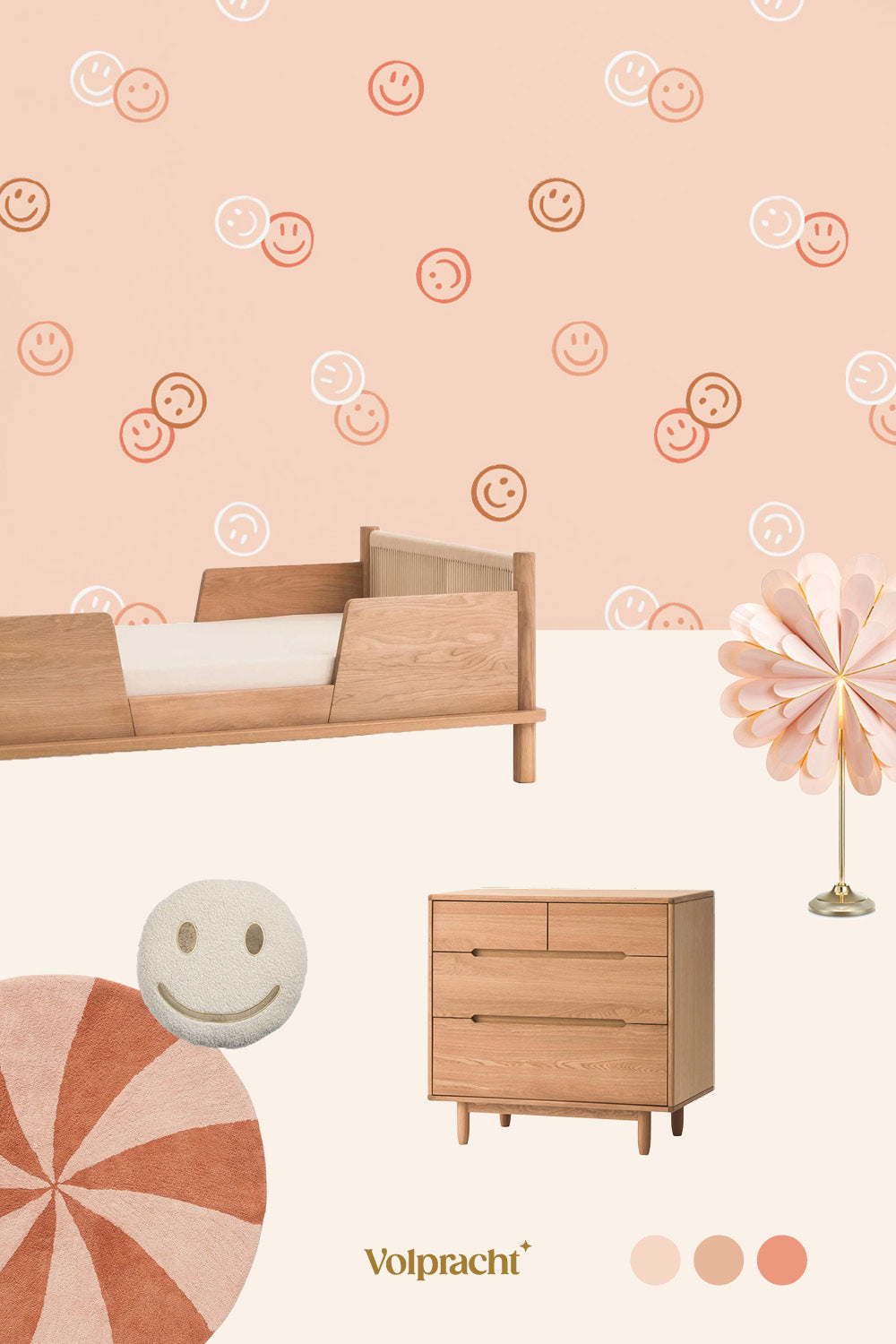 Roze behang voor een meidenkamer: Smiley Confetti als zachte basis
