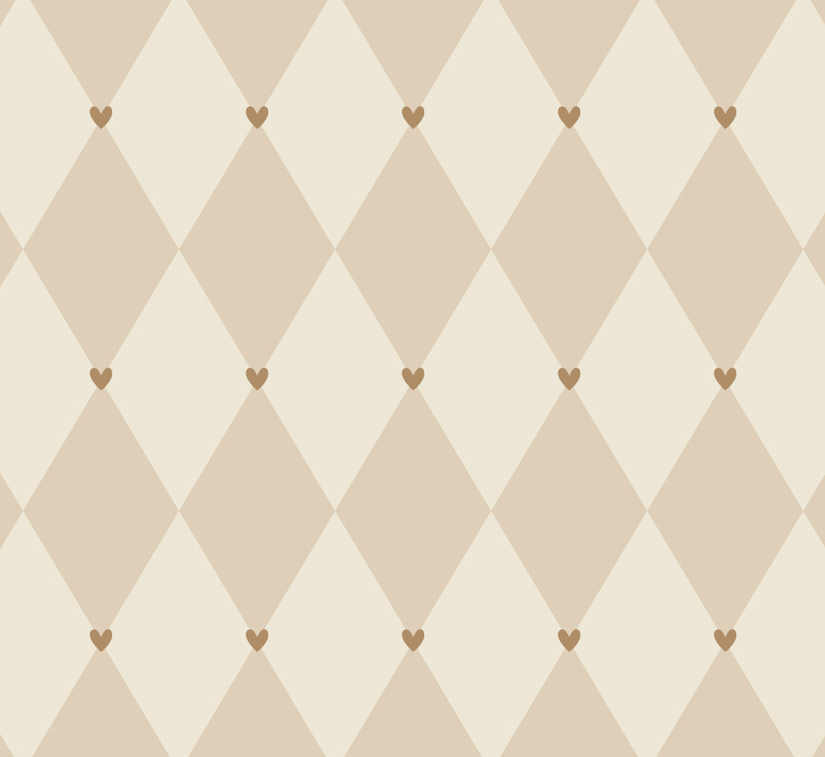 Motif du papier peint « Carreaux à cœurs » en beige de près