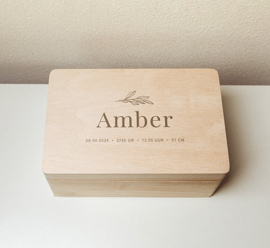 Houten herinneringskist met naam - Leaf Hout